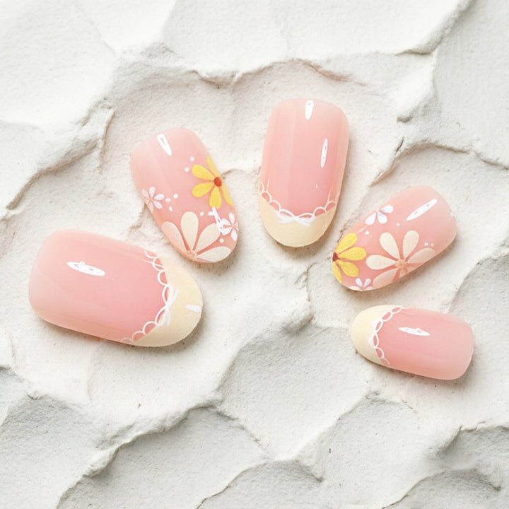 Elegant Floral French Tip Press-On Nails Stornfield