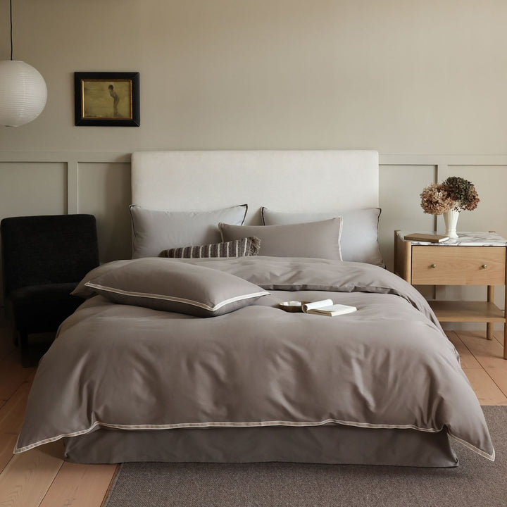 Premium Cotton Sateen Duvet Cover Set with Double-Piped Edge and Pillow Shams