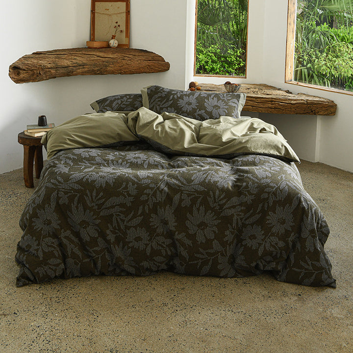 Luxury Jacquard Duvet Cover Set Reversible Cotton-Linen Blend