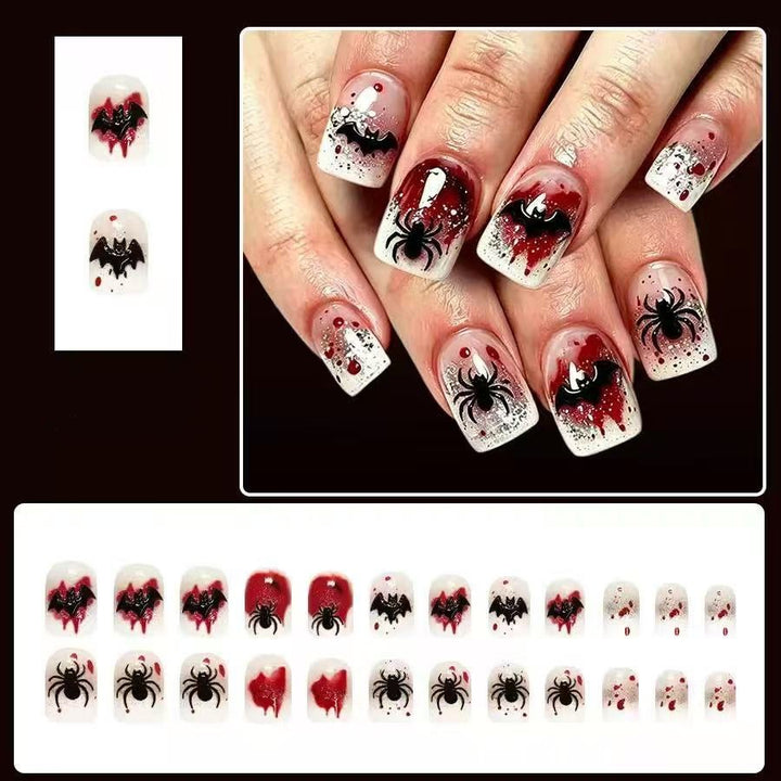 Halloween Fake Nail Set with Stylish Spider Web and Vampire Designs Stornfield