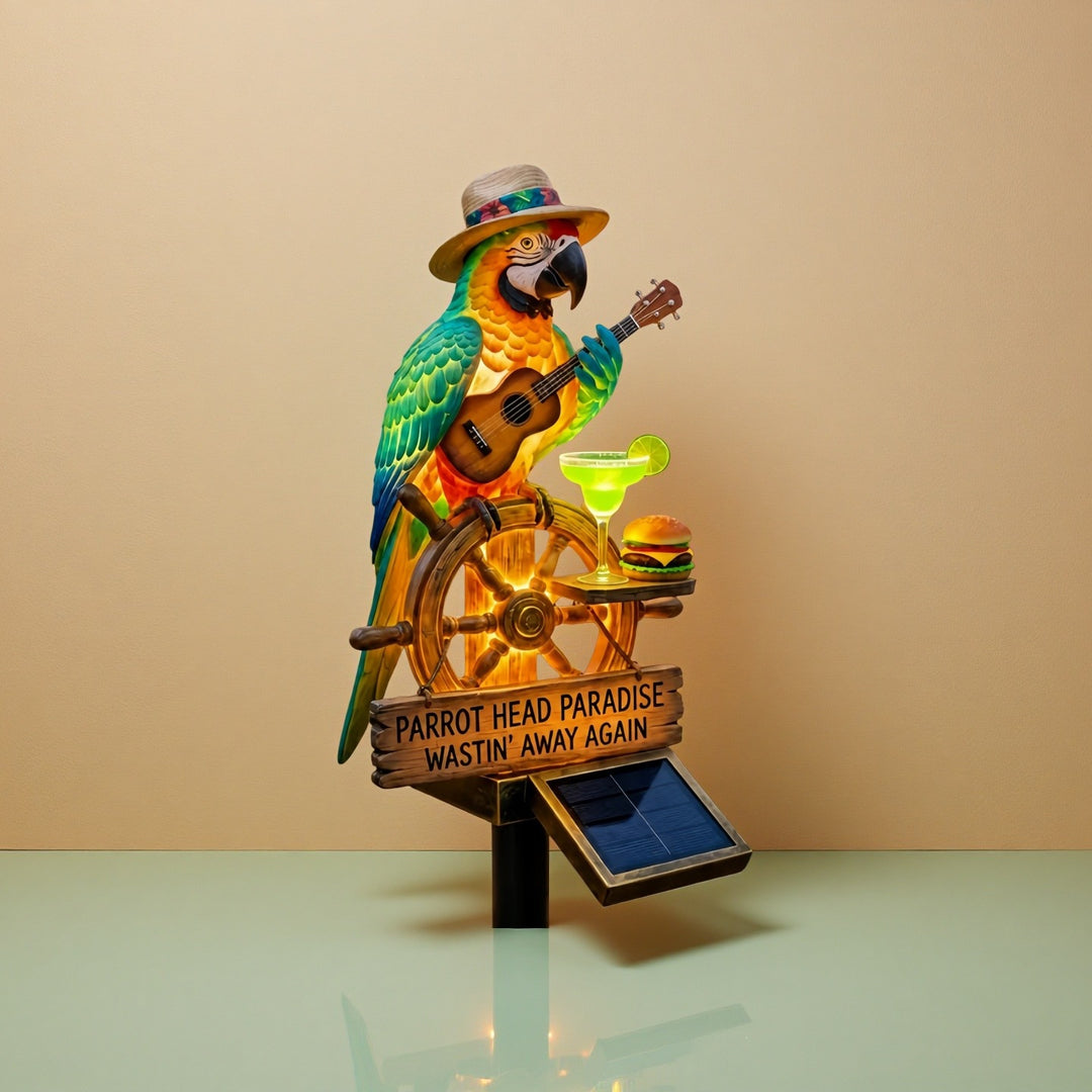 Decorative figure of a funny parrot with drink and guitar Stornfield