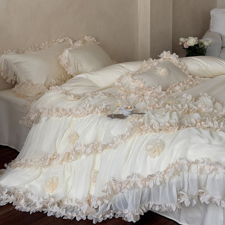 Tiered Rosette-Embellished Cotton Duvet Cover Set
