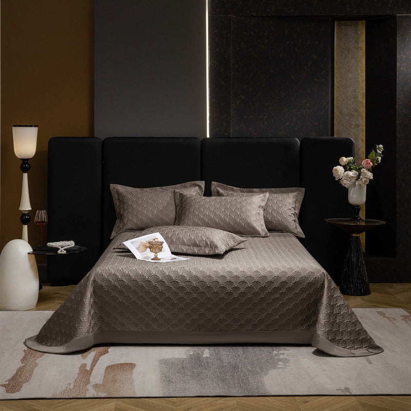 Quilted Jacquard Satin-Feel Bedspread Set with Matching Pillow Shams