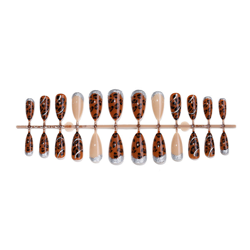 Decorative Press-On Nail Kit with Leopard Print and Glitter Accents Stornfield