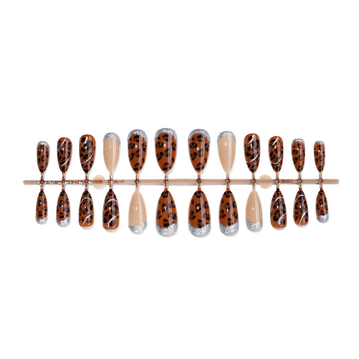 Decorative Press-On Nail Kit with Leopard Print and Glitter Accents Stornfield