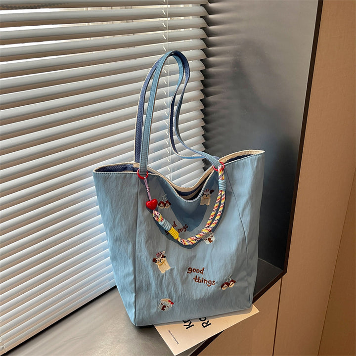 Embroidered Canvas Shopping Tote