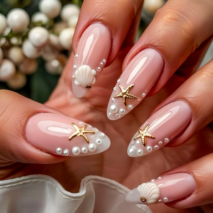 Artistic Shell-Inspired Press-On Nail Art Stornfield