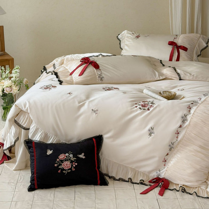 Luxury Embroidered Ruffled Duvet Cover Bedding Set