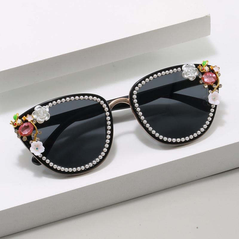 Ladies Glamorous Cat-Eye Sunglasses with Floral Decorations Stornfield