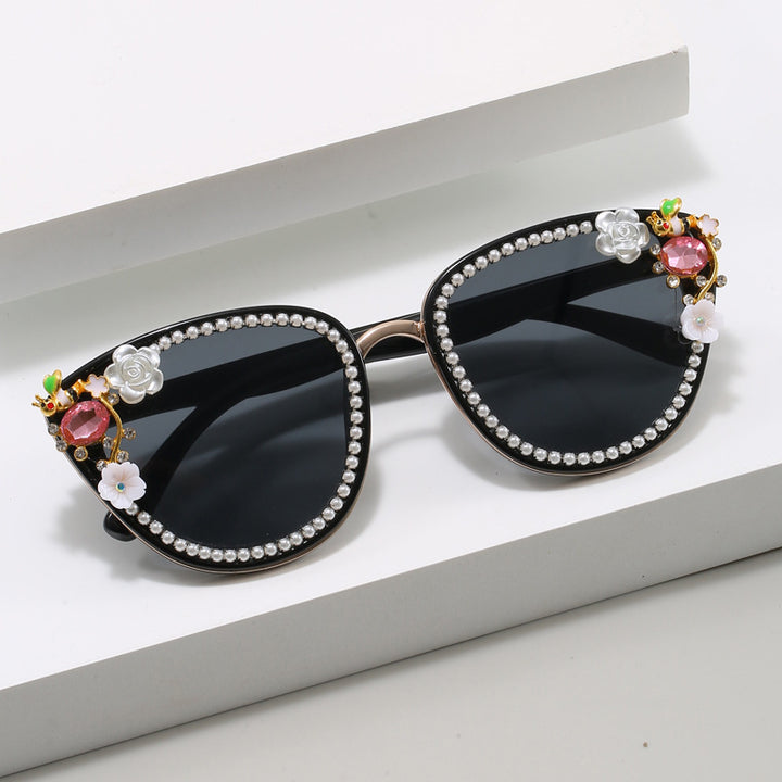Ladies Glamorous Cat-Eye Sunglasses with Floral Decorations Stornfield