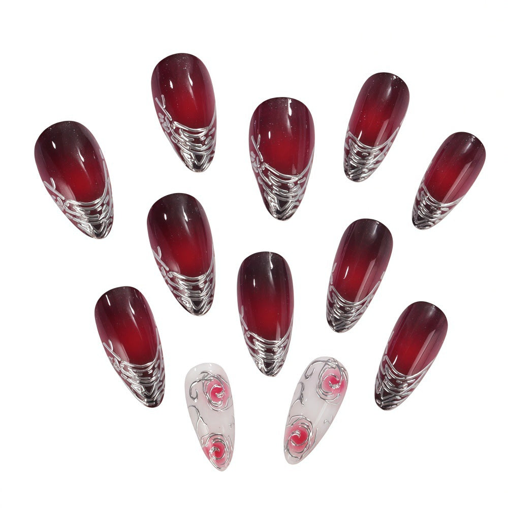 Artificial Nails Set with Elegant Ombre and Rose Designs Stornfield