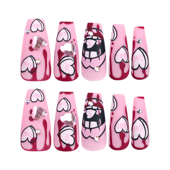 Artful stiletto nails with hearts and glitter accents Stornfield