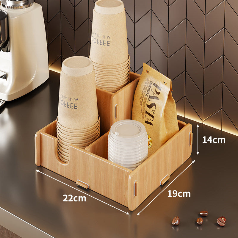 Modular Bamboo Countertop Coffee Station Organizer with Multi-Compartment Cup Lid and Straw Dispensers
