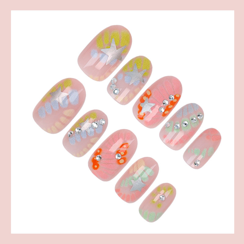 Acrylic nail set with creative designs and glitter accents Stornfield