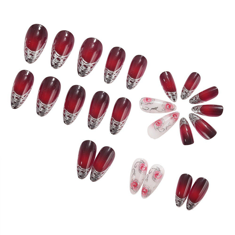 Artificial Nails Set with Elegant Ombre and Rose Designs Stornfield