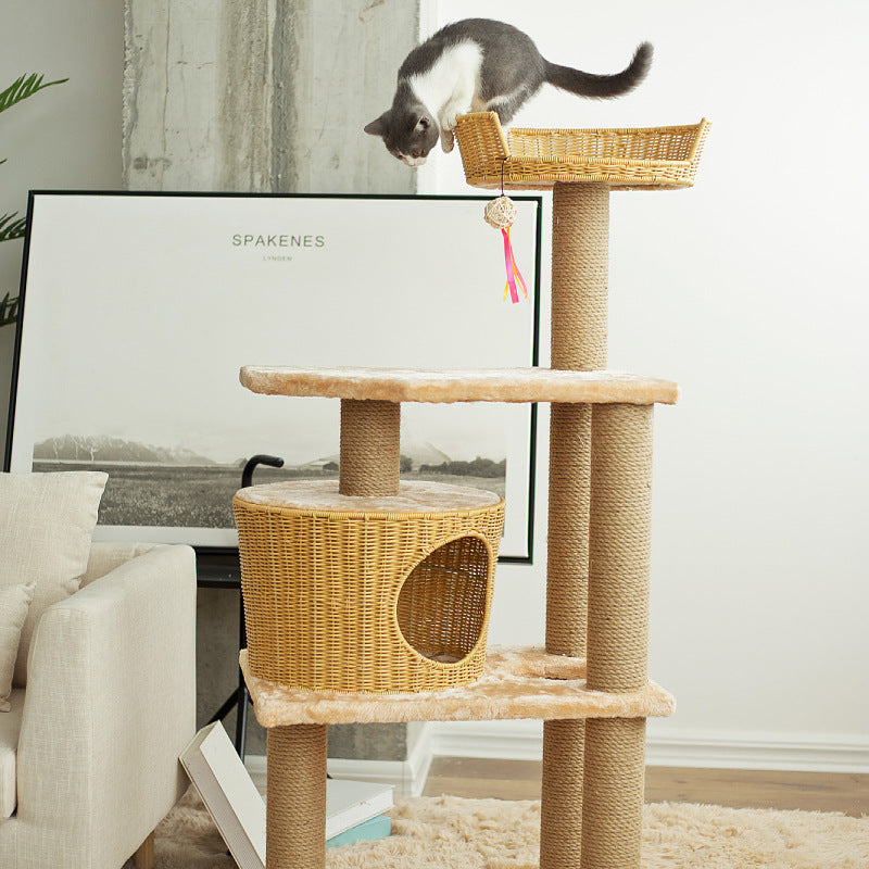 Cat furniture tree with natural rattan elements Stornfield