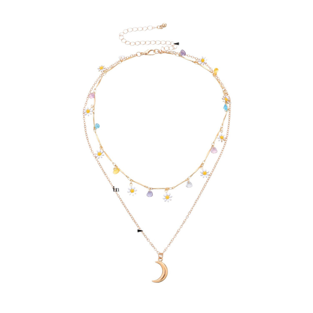 Layered Moon and Daisy Pendant Necklace Stornfield