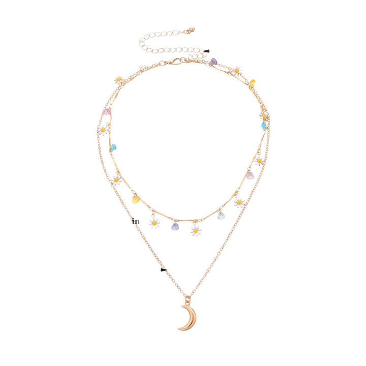 Layered Moon and Daisy Pendant Necklace Stornfield