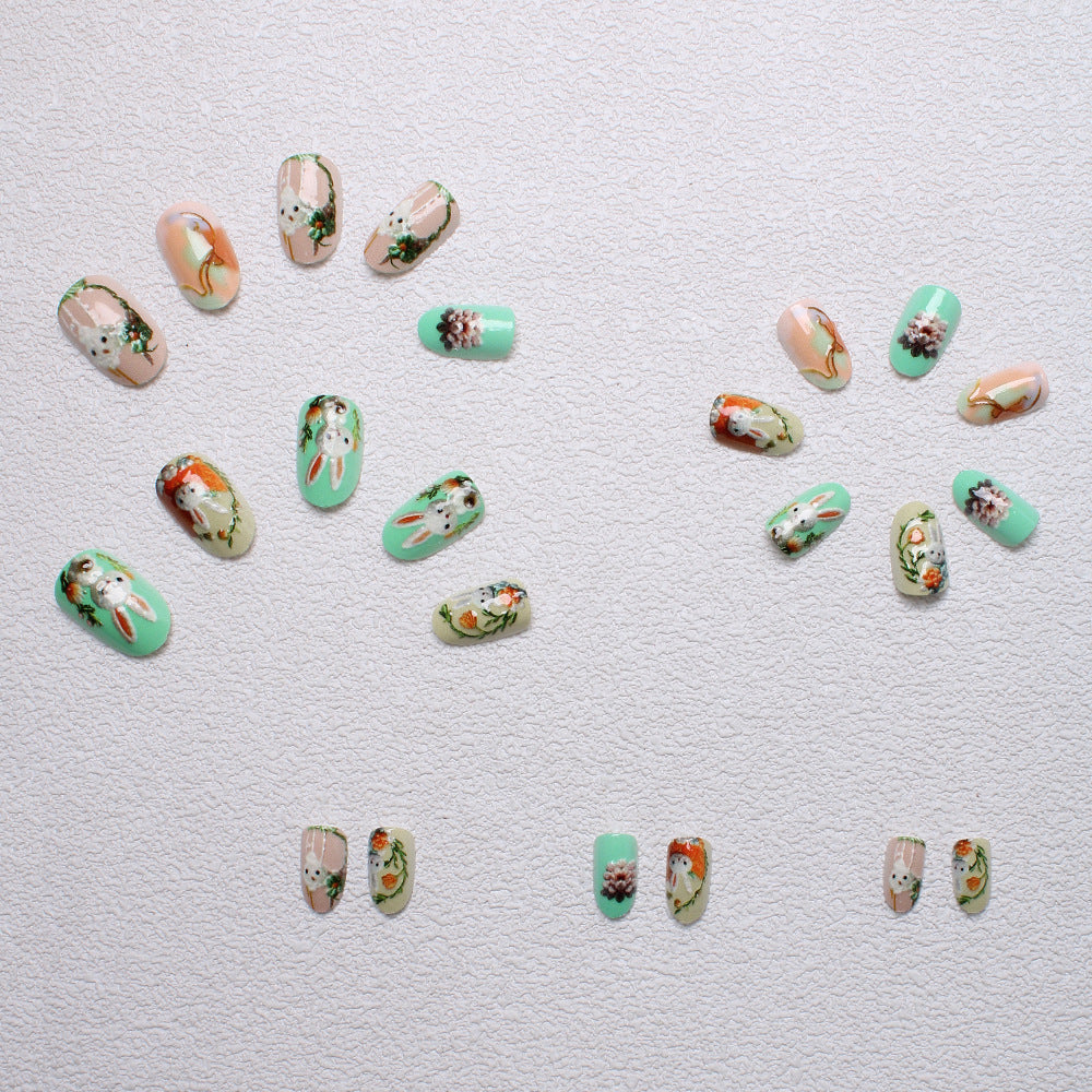 Whimsical Bunny-Themed 3D Press-On Nail Art Stornfield