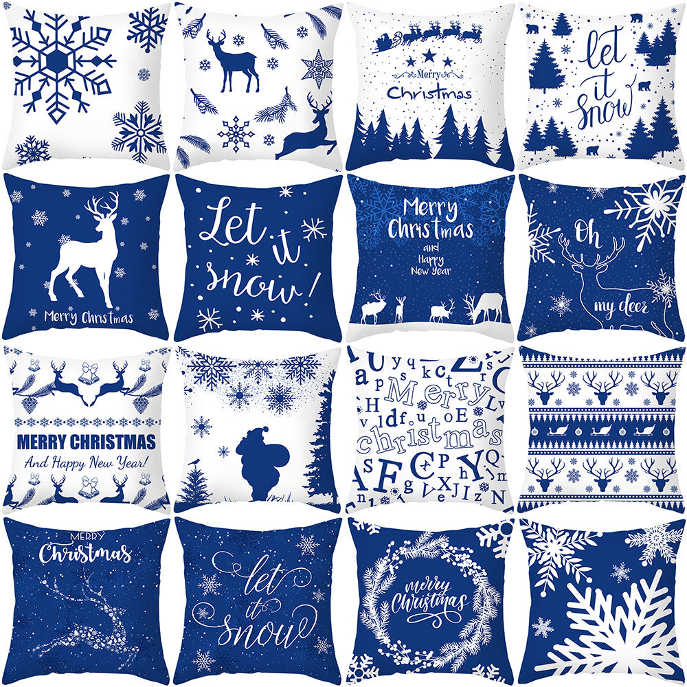 Festive Santa Silhouette Square Cushion Cover with Snowflake Border and Concealed Zipper