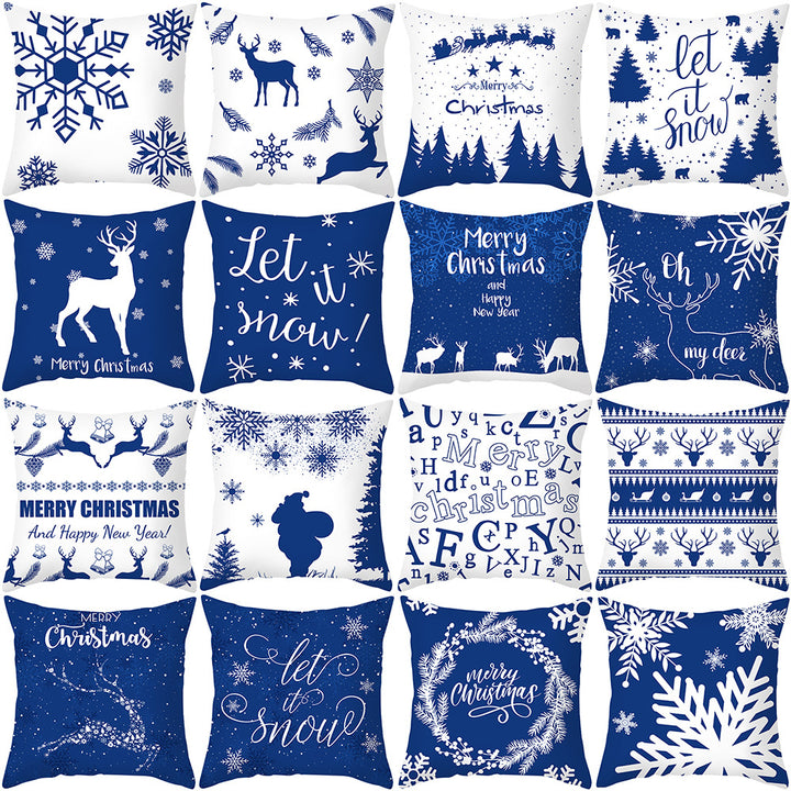 Festive Santa Silhouette Square Cushion Cover with Snowflake Border and Concealed Zipper