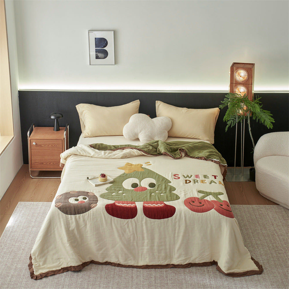 Quilted Cartoon Cotton Duvet Cover Set with Soft Reversible Sherpa Lining