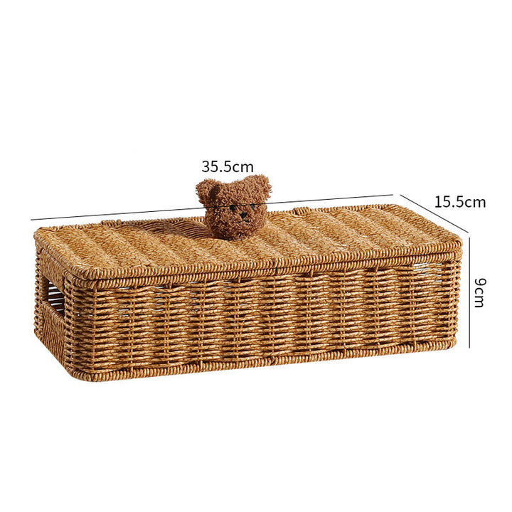 Decorative Woven Storage Box with Cute Bear Lid Stornfield