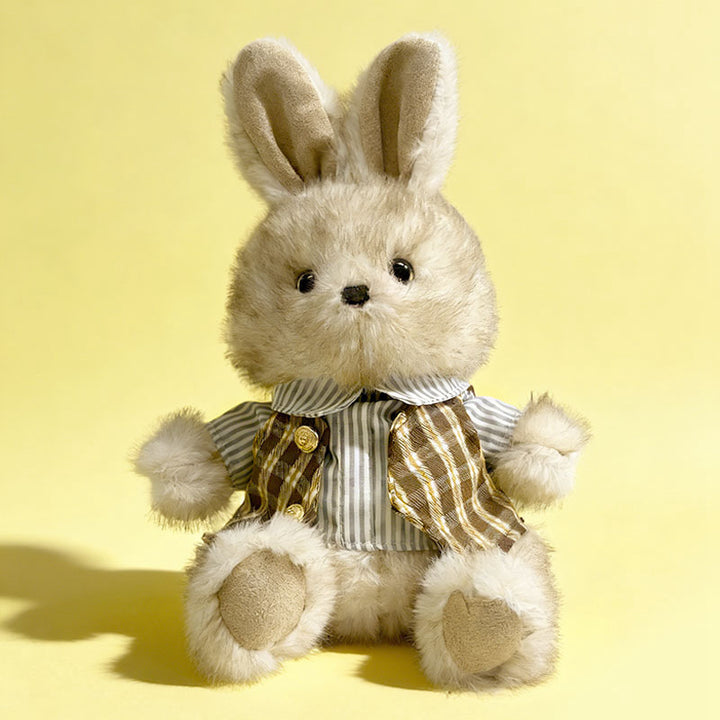Plush Sitting Bunny Comforter Toy with Ultra-Soft Faux Fur, Embroidered Face and Knit Scarf Stornfield