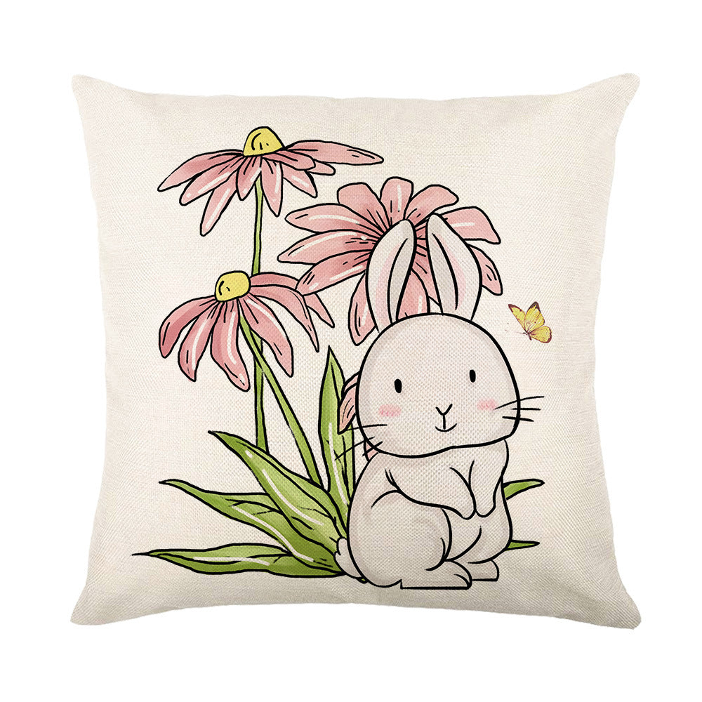 Spring Easter Cotton-Linen Square Decorative Throw Pillow Cover with 'Happy Easter' Script Print