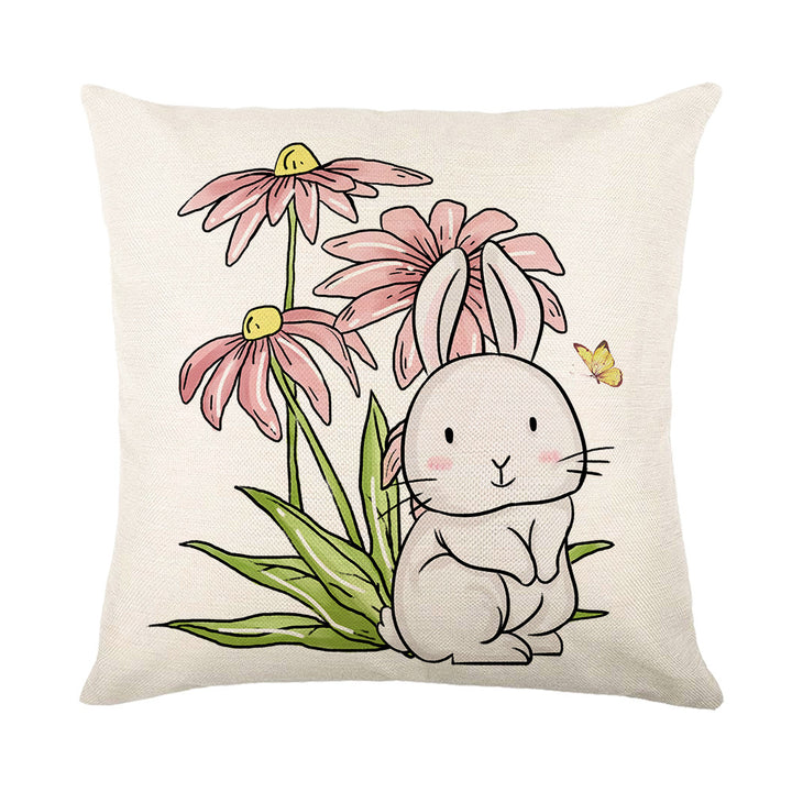 Spring Easter Cotton-Linen Square Decorative Throw Pillow Cover with 'Happy Easter' Script Print