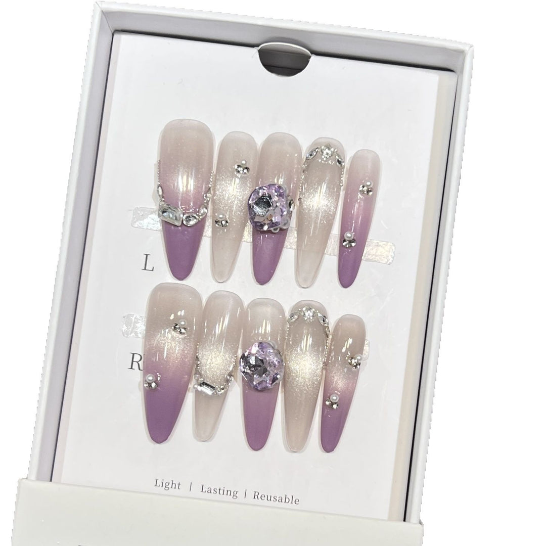 Elegant Stiletto Press-On Nails with Gemstone Accents Stornfield