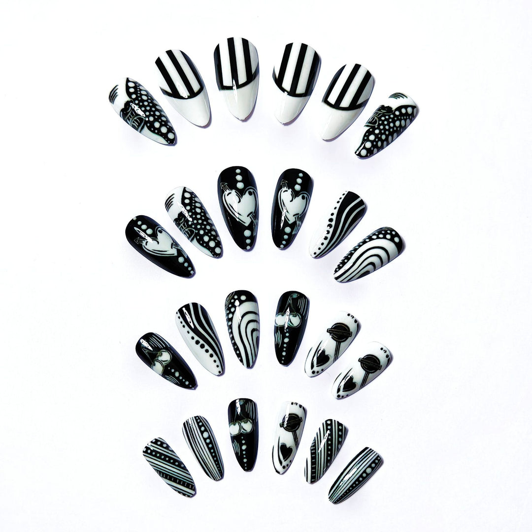 Creative Art Nails in Elegant Black-and-White Design Stornfield