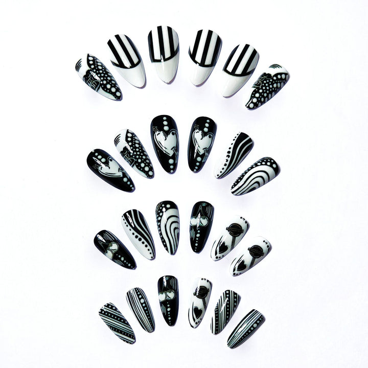 Creative Art Nails in Elegant Black-and-White Design Stornfield