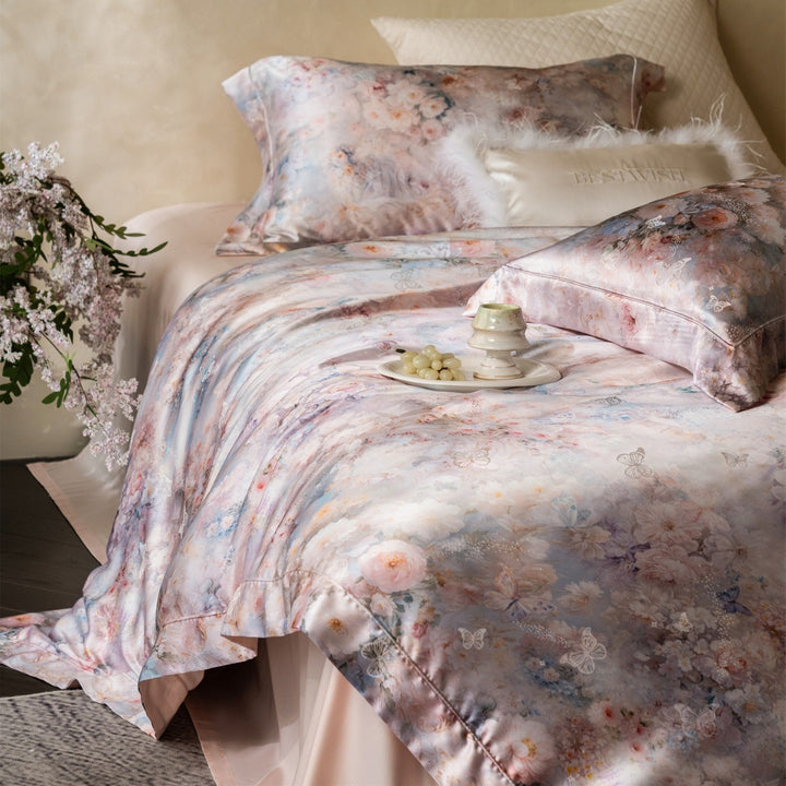 Botanical Watercolor Satin-Feel Duvet Cover Set with Piped Hem & Envelope Shams