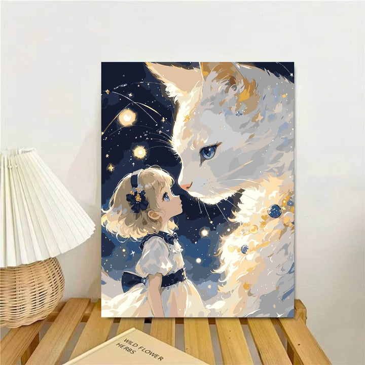 Whimsical Fantasy Cat and Girl Wall Art Stornfield