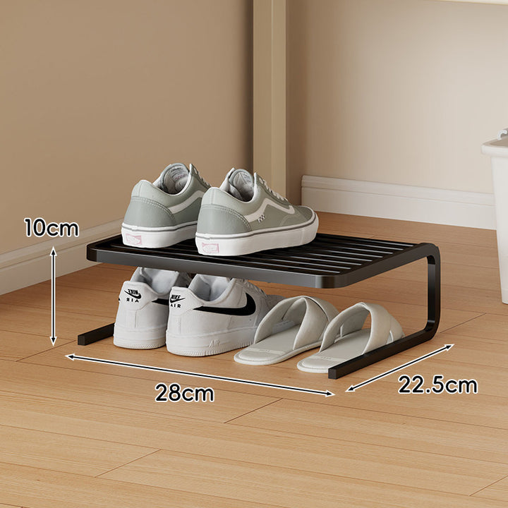 Compact Low-Profile Two-Tier Powder-Coated Metal Shoe Organizer