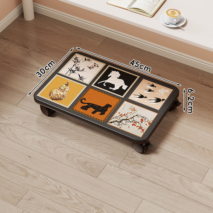 Low-Profile Wheeled Under-Bed Storage Tray with Cartoon Non-Slip Top