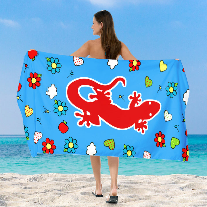 Beach towel with cheerful salamander and ice cream design Stornfield