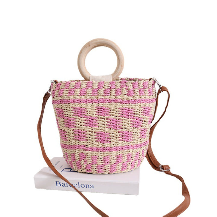 Handcrafted basket bag with wooden handle and adjustable shoulder strap Stornfield