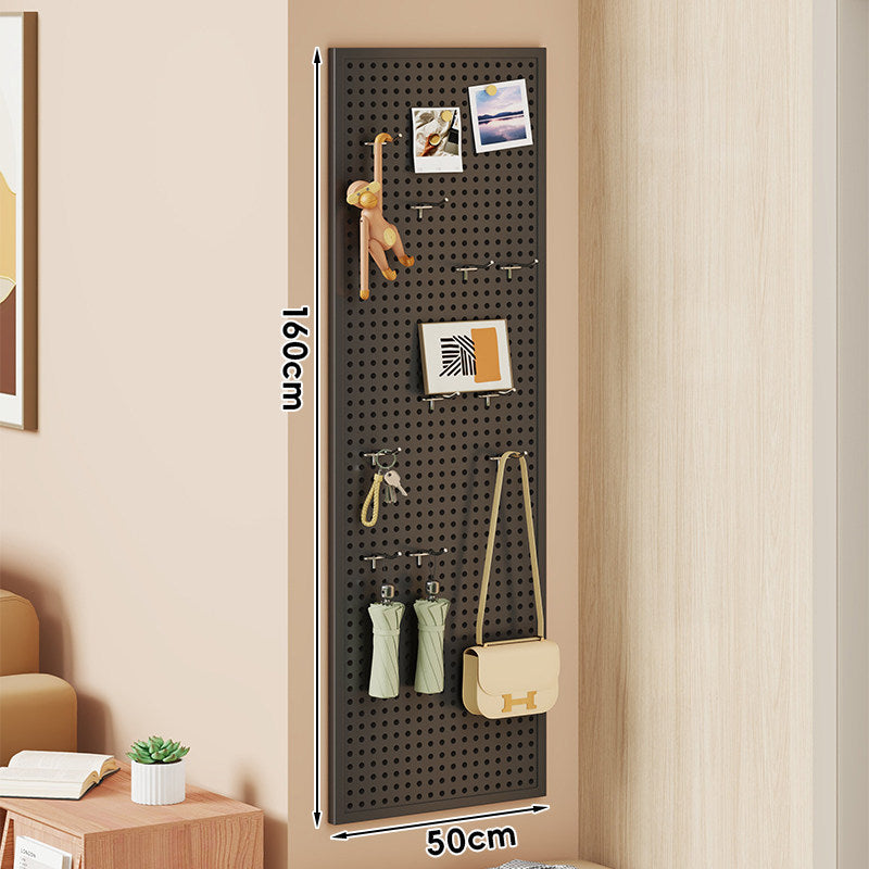Large Vertical Perforated Wall Storage Panel with Adjustable Hooks and Accessory Mounts