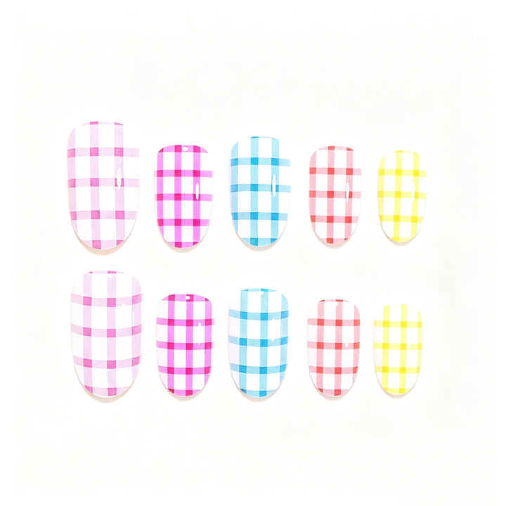 Artistic Press-On Nail Tips with Checkered Design Stornfield