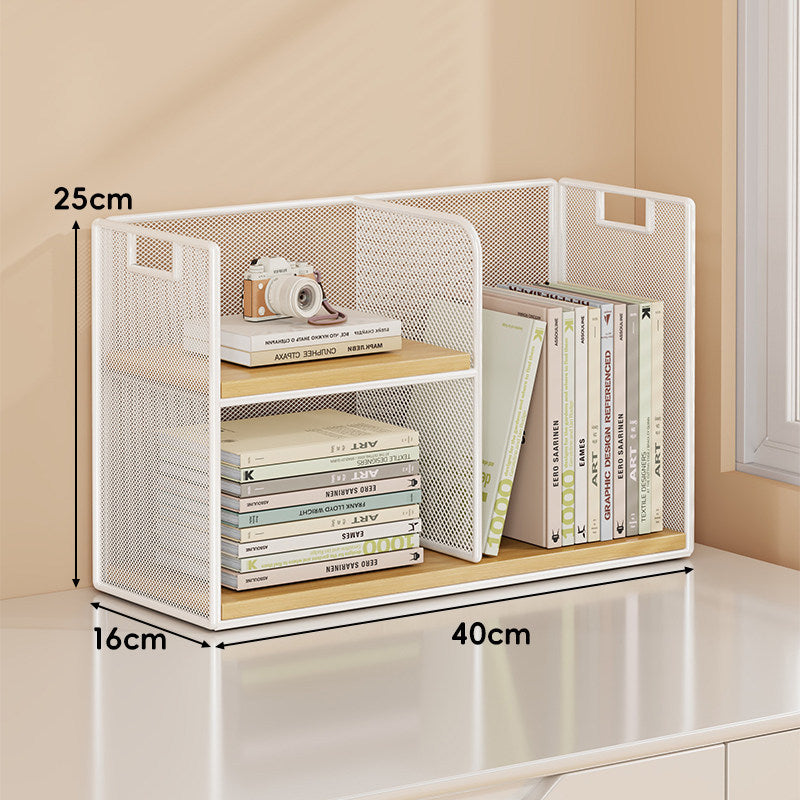 Mesh Tiered Desktop Organizer Shelf with Handle Cutouts