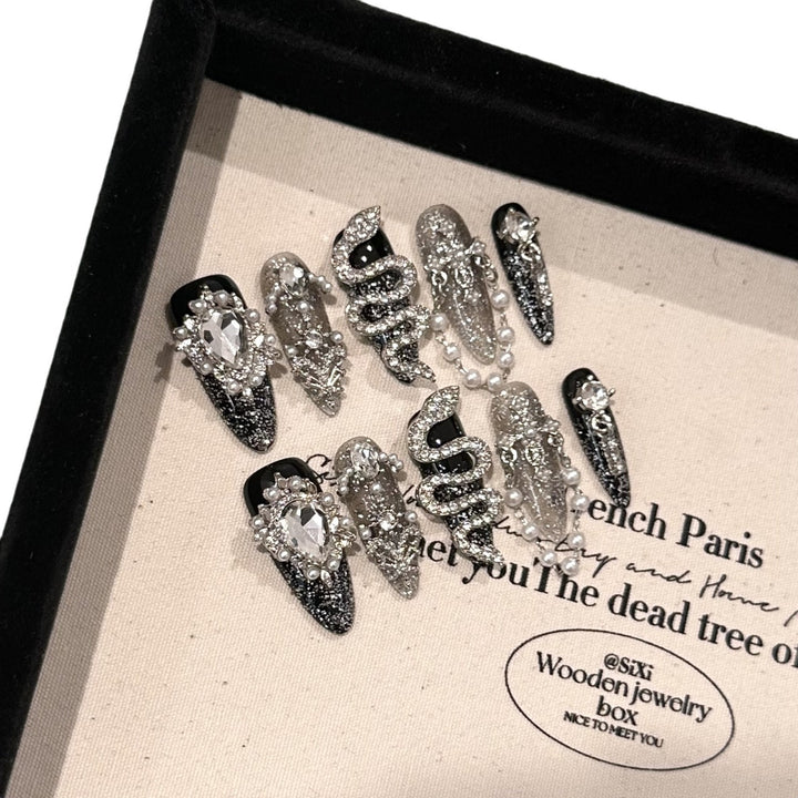 Decorative Press-On Nail Art Set with Crystal Embellishments