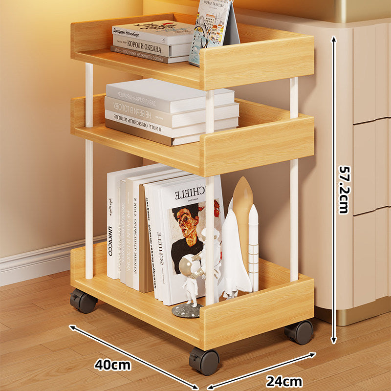 Stacked Mobile Rolling Storage Cart Bookshelf with Protective Raised Edges and Locking Casters