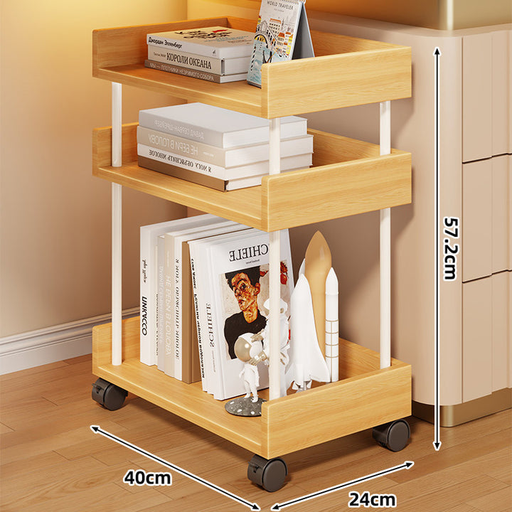 Stacked Mobile Rolling Storage Cart Bookshelf with Protective Raised Edges and Locking Casters