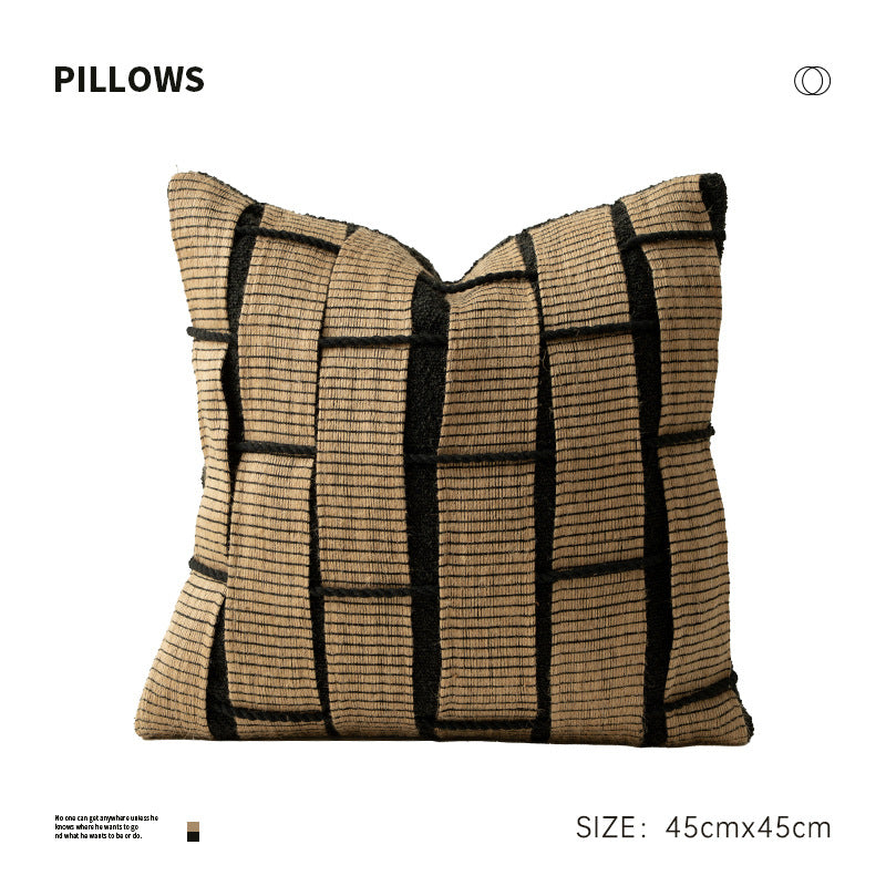Square Decorative Cushion with Woven Checkered Pattern Relief Structure Stornfield