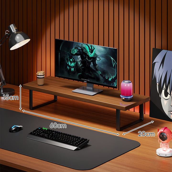Wooden Monitor Riser Stand with Metal Frame and Cable Management