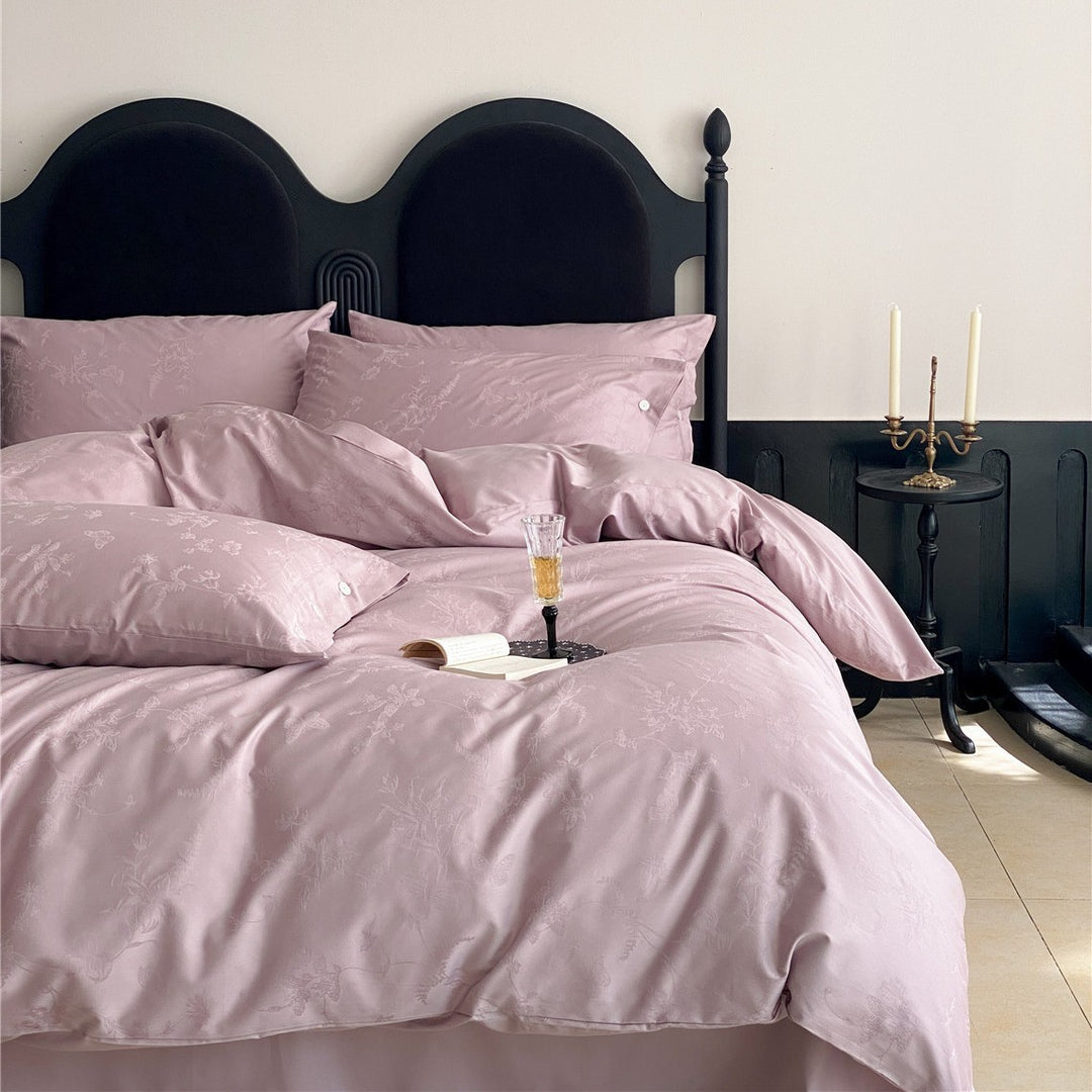 Satin-Blend Jacquard Floral Duvet Cover Set with Button-Closure Pillow Shams