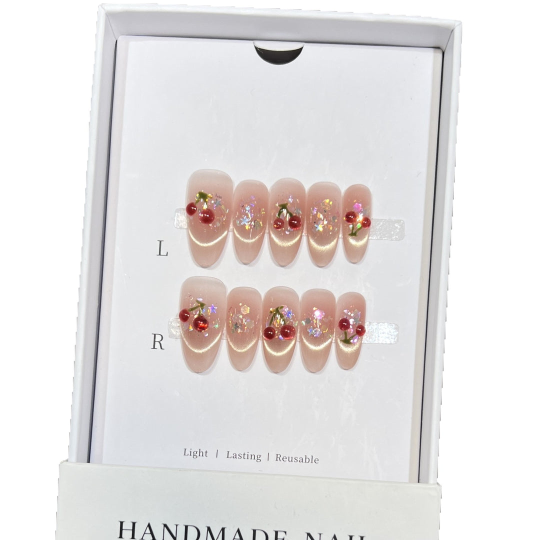 Handmade Cherry-Embossed Press-On Nail Set Stornfield