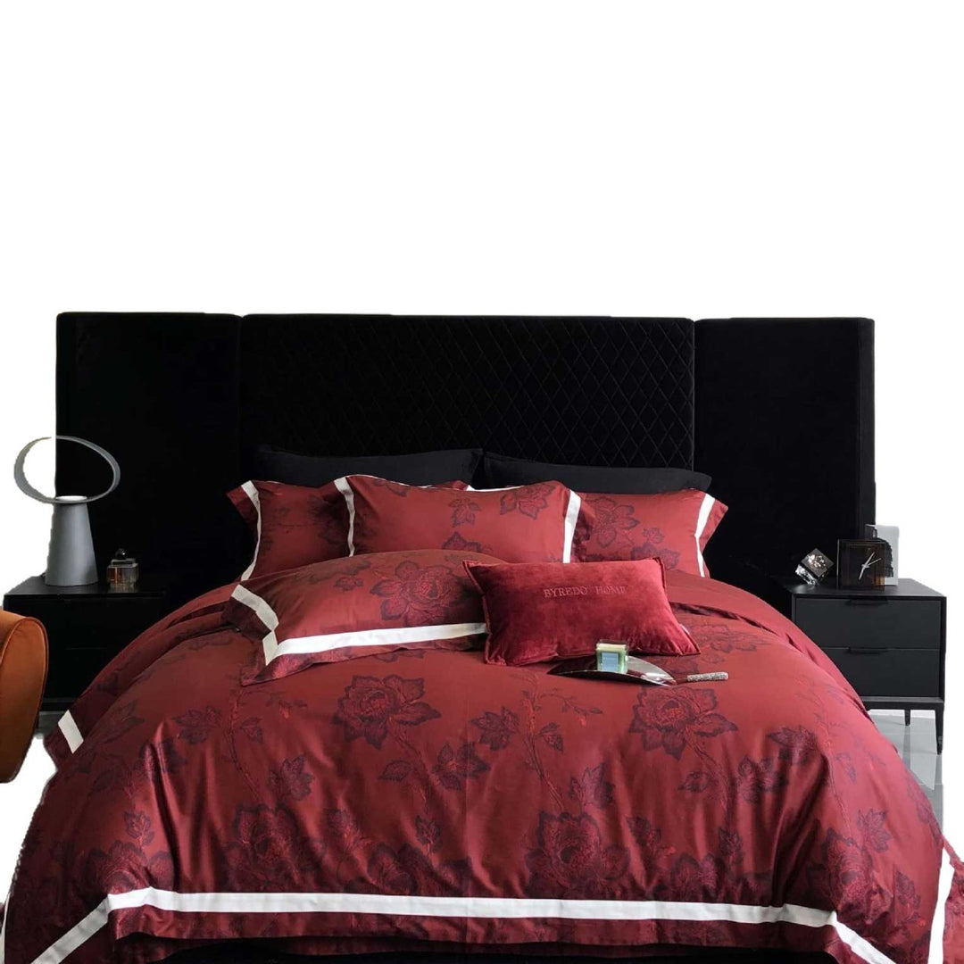 Luxury Floral Jacquard Cotton Duvet Cover Set with Contrasting Border and Matching Shams